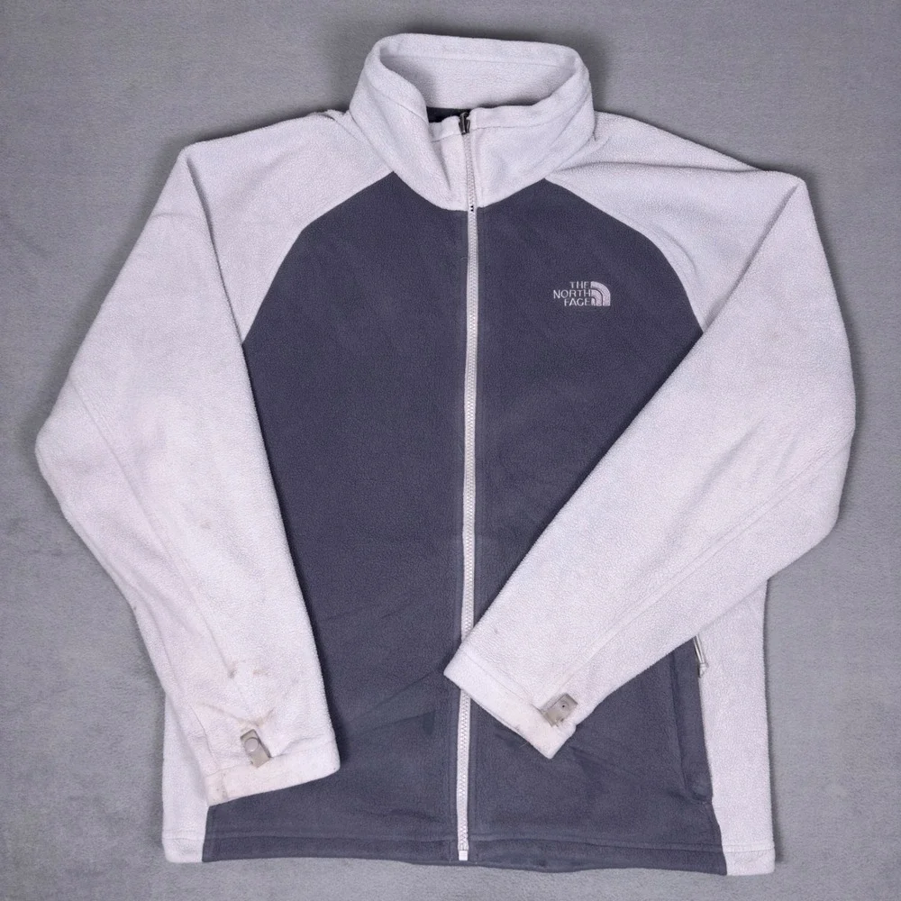 The North Face TKA 100 Mens L Full Zip Fleece Jacket Gray White Colorblock
